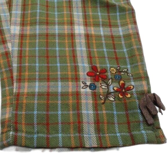Arizona Baby Girl Elastic Waist Pants Moss Green Plaid Flowers Bows 12 Months - Picture 2 of 8